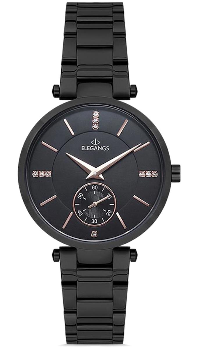 Elegangs EL2437.5 Takvimli 33 mm Siyah Çelik Kordon Analog Kadın Kol Saati