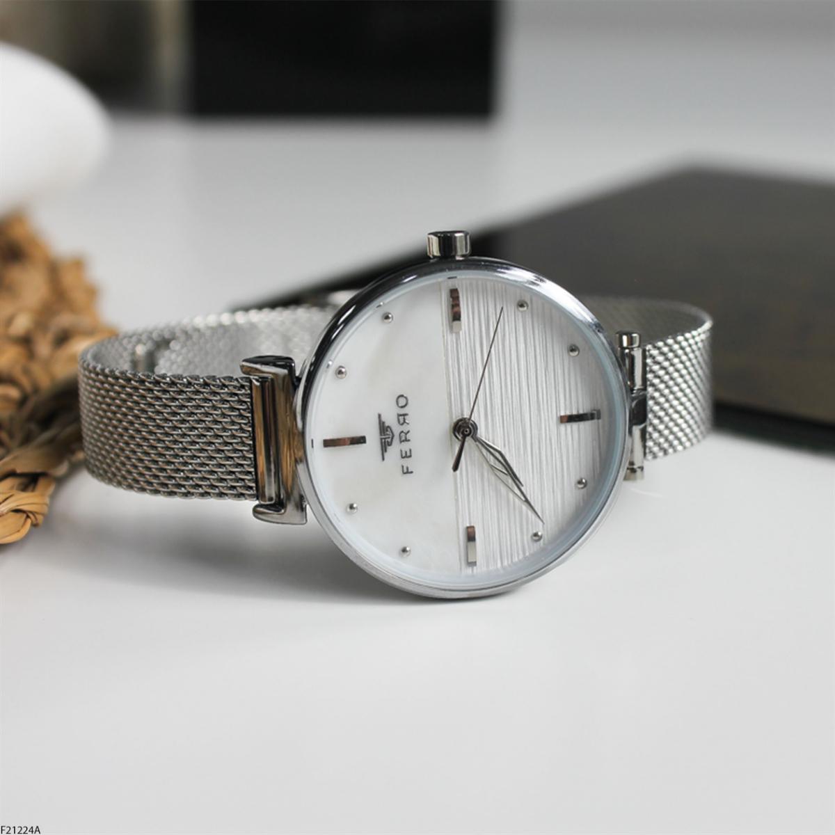 Ferro F21224A 36 mm Gri Metal Kordon Analog Kadın Kol Saati
