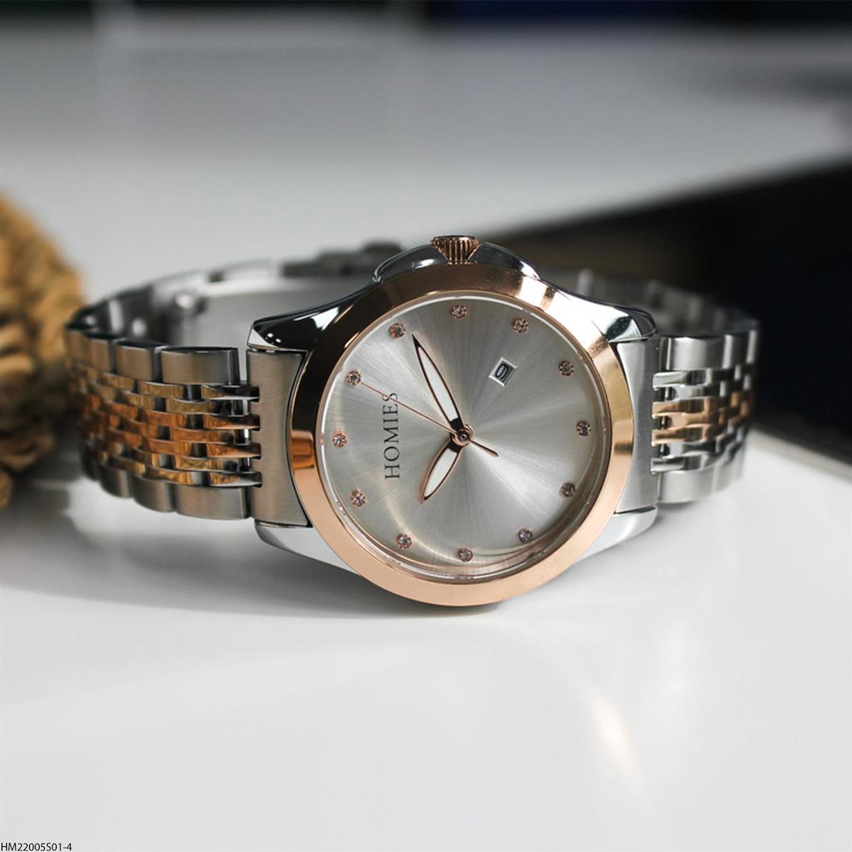 Homies HM22005S01-4 Takvimli 33 mm Gri-Rose Gold Çelik Kordon Analog Kadın Kol Saati