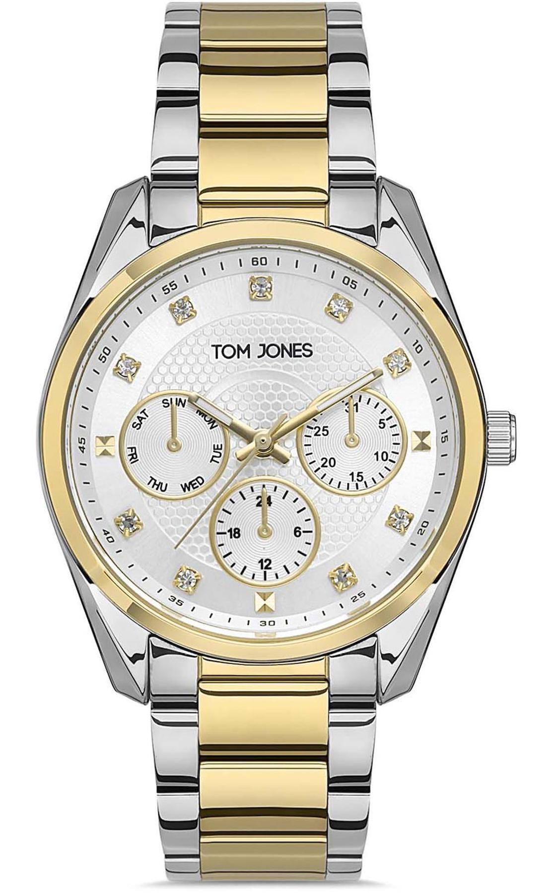 Tom Jones TJ.1.1209.02 Takvimli 34 mm Altın-Gri Metal Kordon Analog Kadın Kol Saati