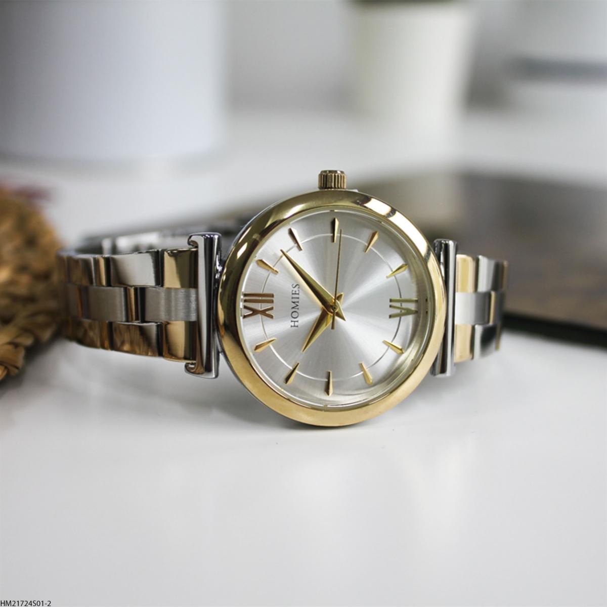 Homies HM21724S01-2 34 mm Altın-Gri Çelik Kordon Analog Kadın Kol Saati