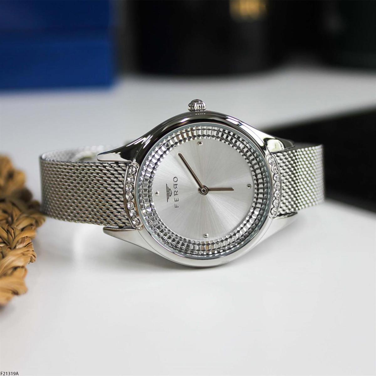 Ferro F21319A 36 mm Gri Çelik Kordon Analog Kadın Kol Saati