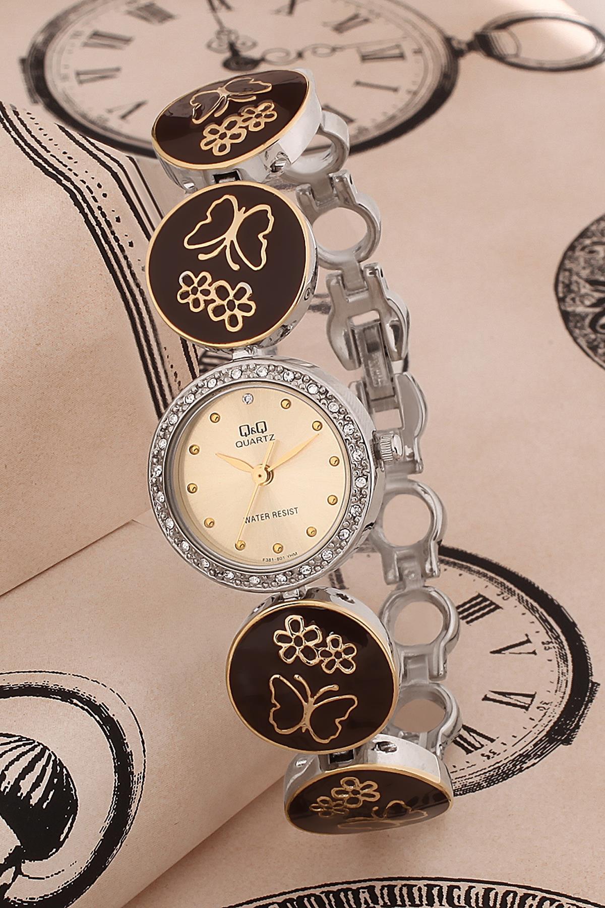 Q&Q 3G521 36 mm Gri - Kahverengi Metal Kordon Analog Kadın Kol Saati