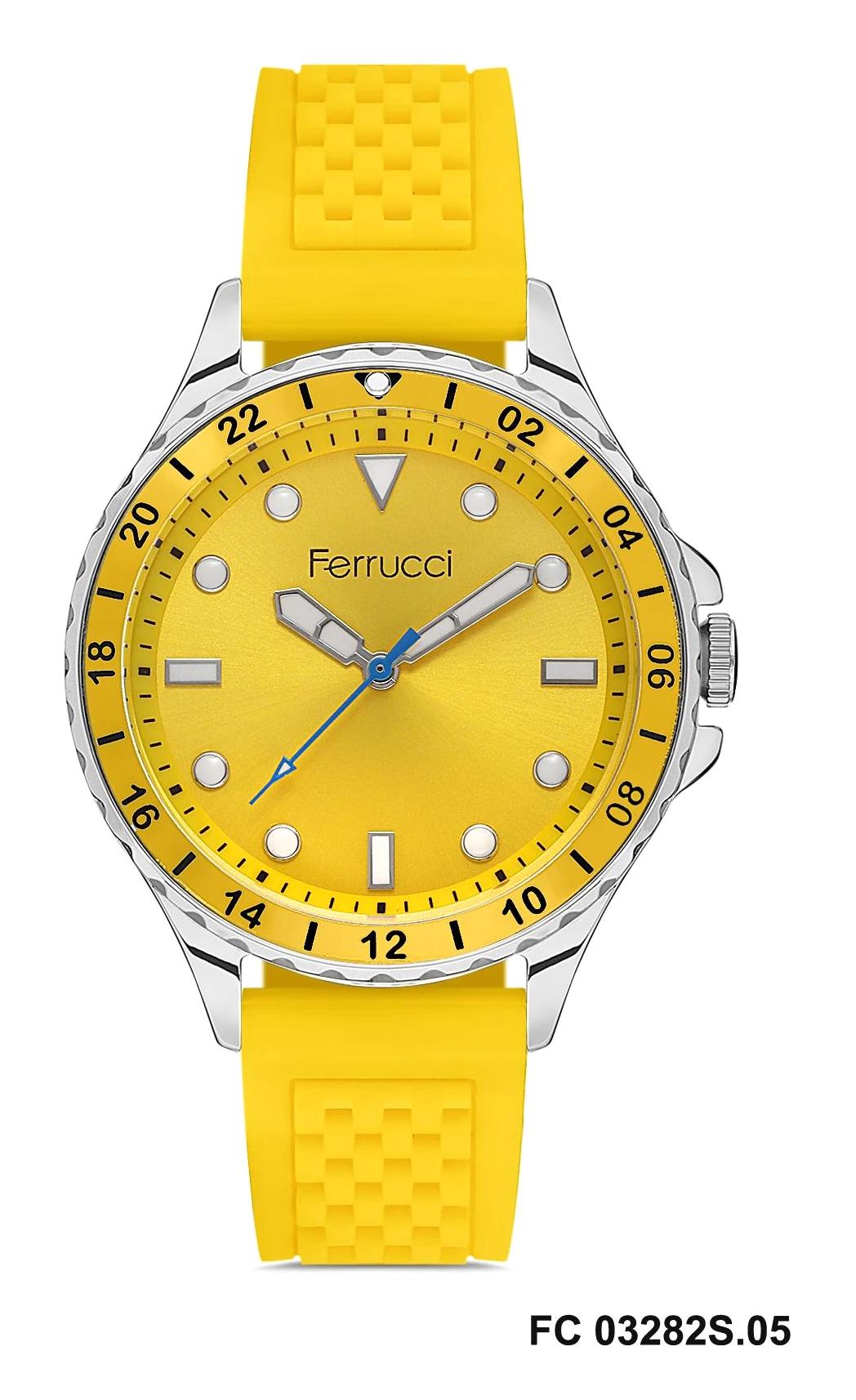 Ferrucci FC.1023.03282S.05 35 mm Sarı Silikon Kordon Analog Erkek Kol Saati
