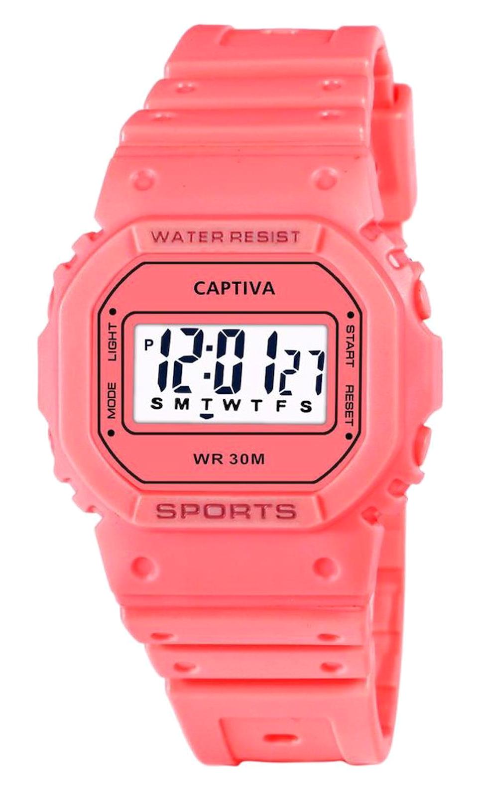 Captiva Işıklı Alarmlı Takvimli 42 mm Nar Çiçeği Plastik Kordon Analog Çocuk Kol Saati