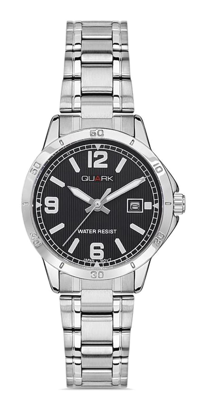 Quark QL-V004D-1B2 Takvimli 30 mm Gri Çelik Kordon Analog Kadın Kol Saati