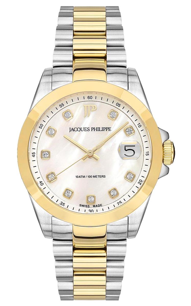 Jacques Philippe JPQLS347388YG Takvimli 34 mm Altın-Gri Çelik Kordon Analog Kadın Kol Saati