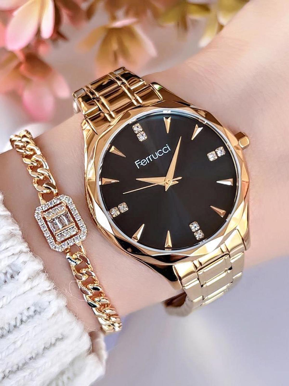 Ferrucci BLKT.F.03 38 mm Altın Çelik Kordon Analog Kadın Kol Saati