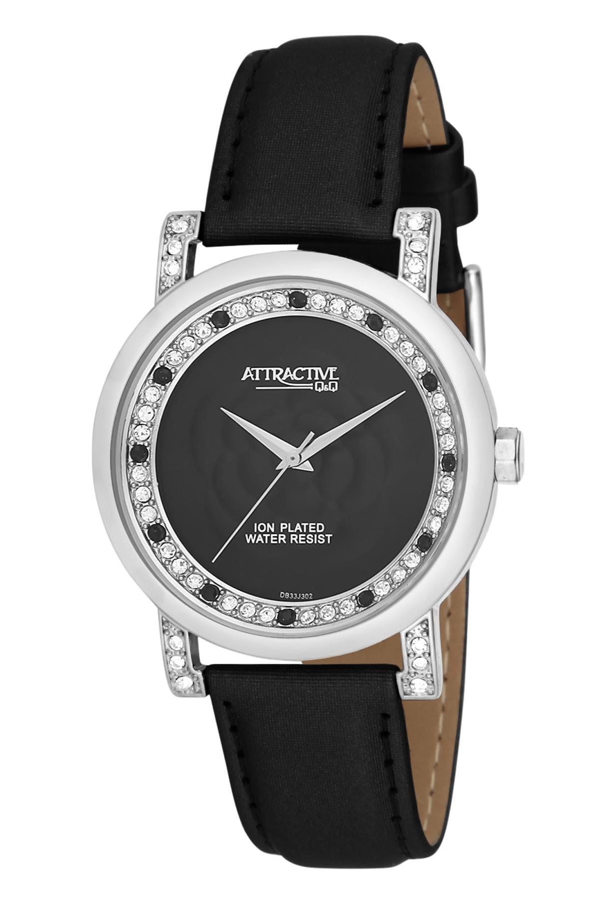 Q&Q 3B286 36 mm Siyah Deri Kordon Analog Kadın Kol Saati