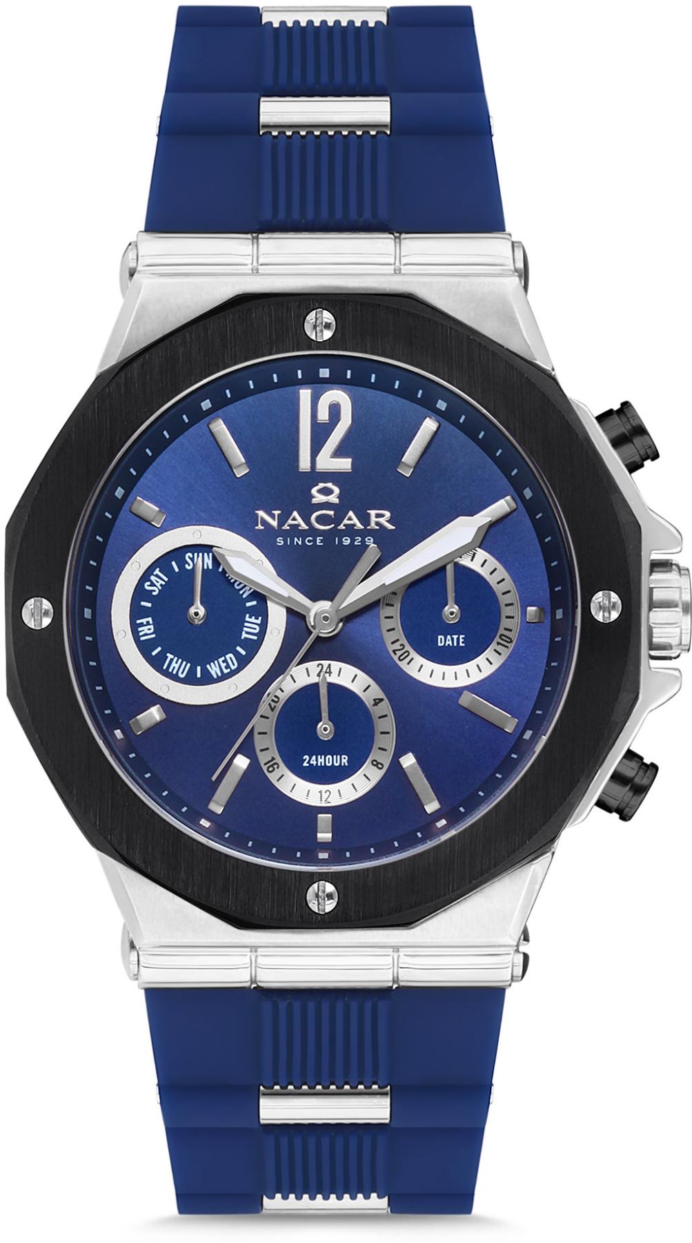 Nacar 08-39430145-ALS3 Takvimli 37 mm Mavi Silikon Kordon Analog Kadın Kol Saati