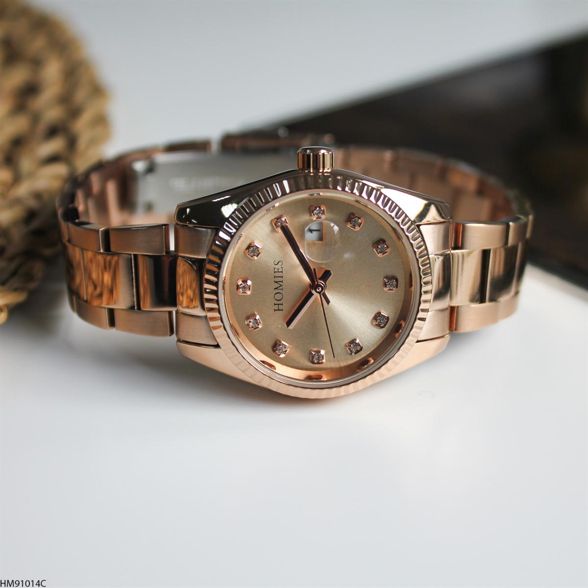 Homies HM91014C Takvimli 32 mm Rose Gold Metal Kordon Analog Kadın Kol Saati