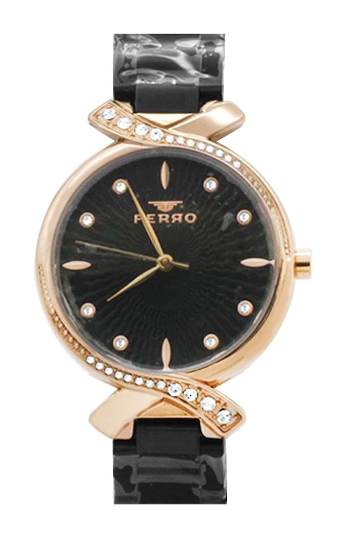 Ferro TH-FL21254A-R 40 mm Siyah Çelik Kordon Analog Kadın Kol Saati