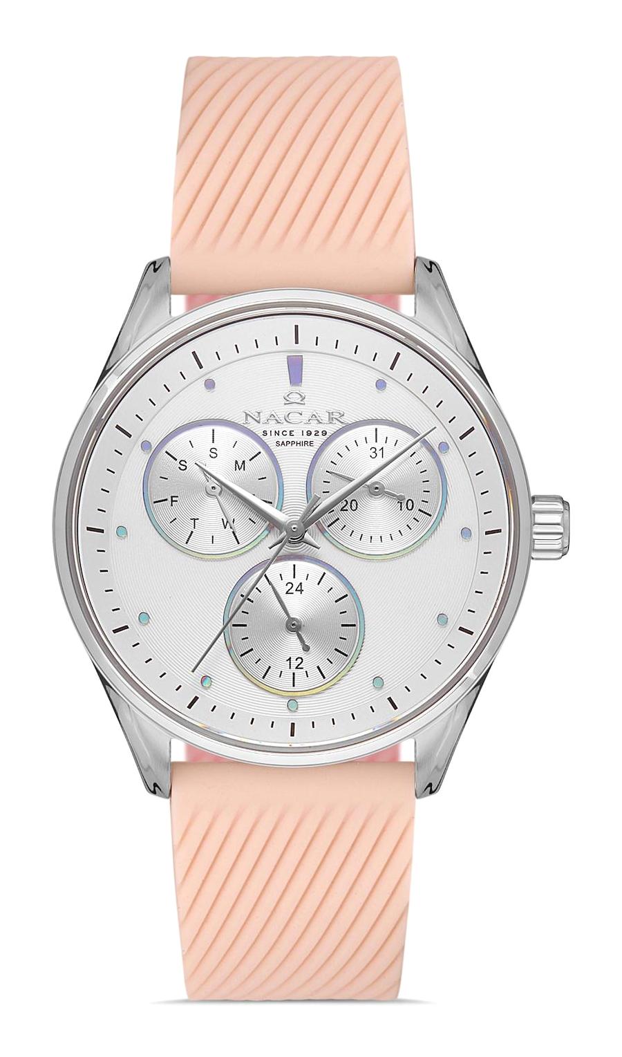 Nacar 3439B267-ASS9 Takvimli 36 mm Pembe Silikon Kordon Analog Kadın Kol Saati