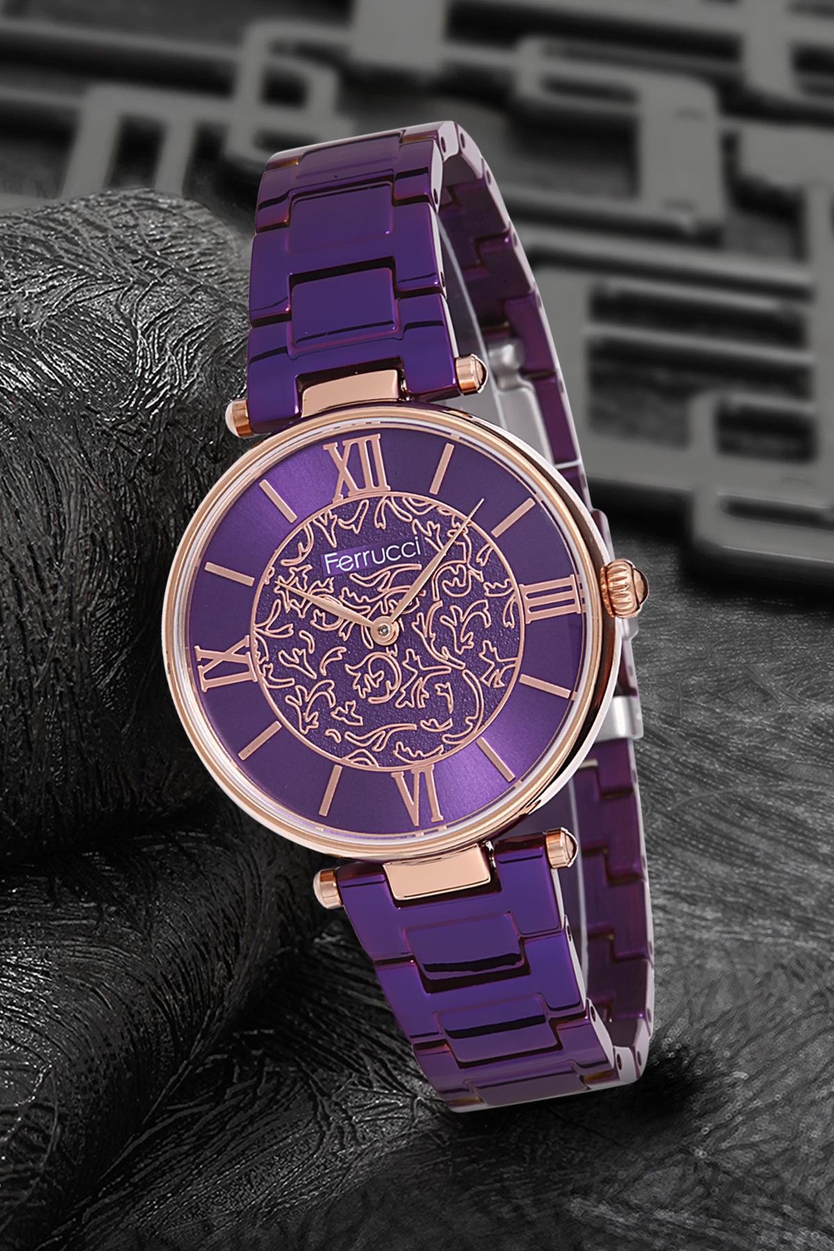Ferrucci 9FM1703 38 mm Mor Metal Kordon Analog Kadın Kol Saati