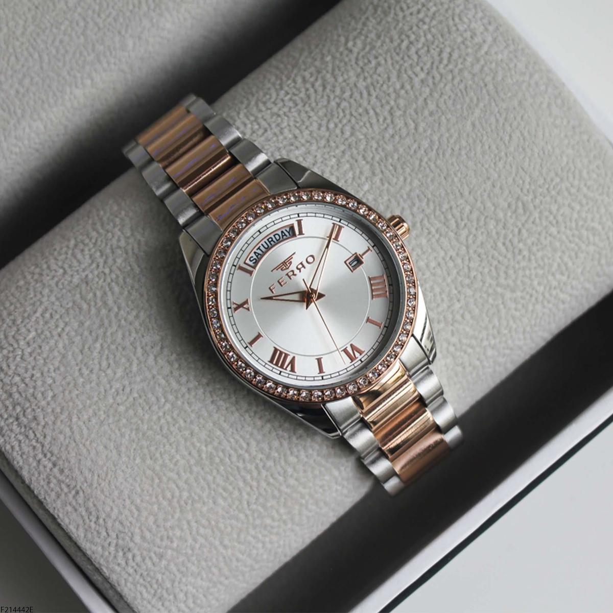 Ferro F21442E 36 mm Gri-Rose Gold Çelik Kordon Analog Kadın Kol Saati