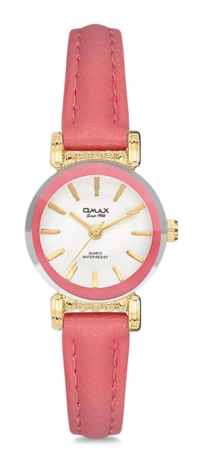 Omax 00CGC010QR03 23 mm Pembe Deri Kordon Analog Kadın Kol Saati