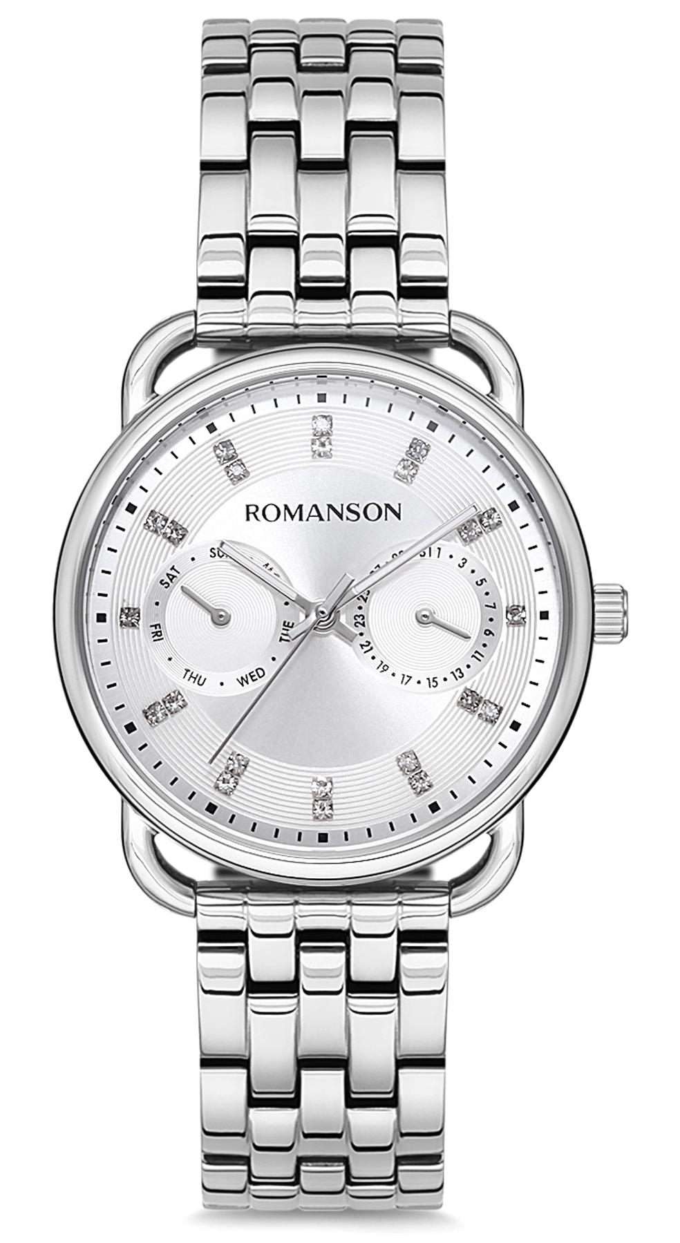 Romanson RM9A16FLWWAS2W Takvimli 31-34 mm Gri Çelik Kordon Analog Kadın Kol Saati