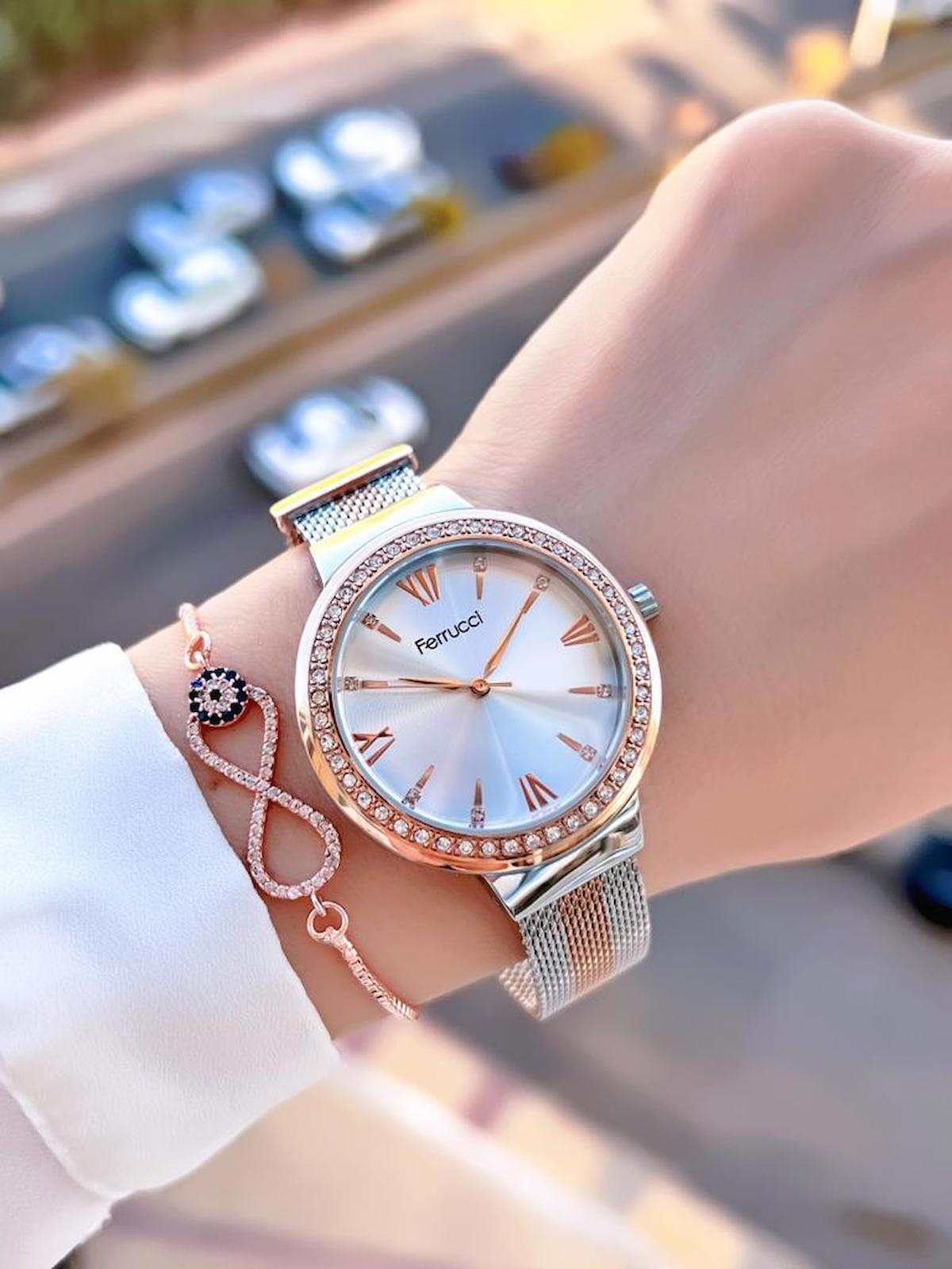 Ferrucci BLKT.2.775 38 mm Gri-Rose Gold Çelik Kordon Analog Kadın Kol Saati