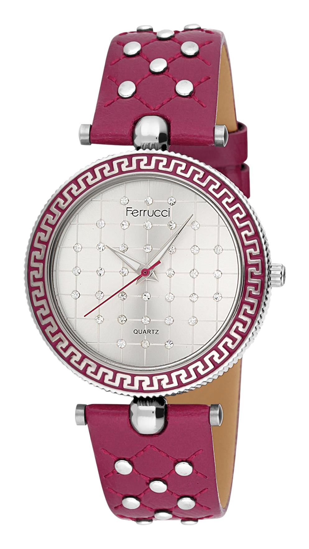 Ferrucci 8FK122 38 mm Gri-Mürdüm Deri Kordon Analog Kadın Kol Saati