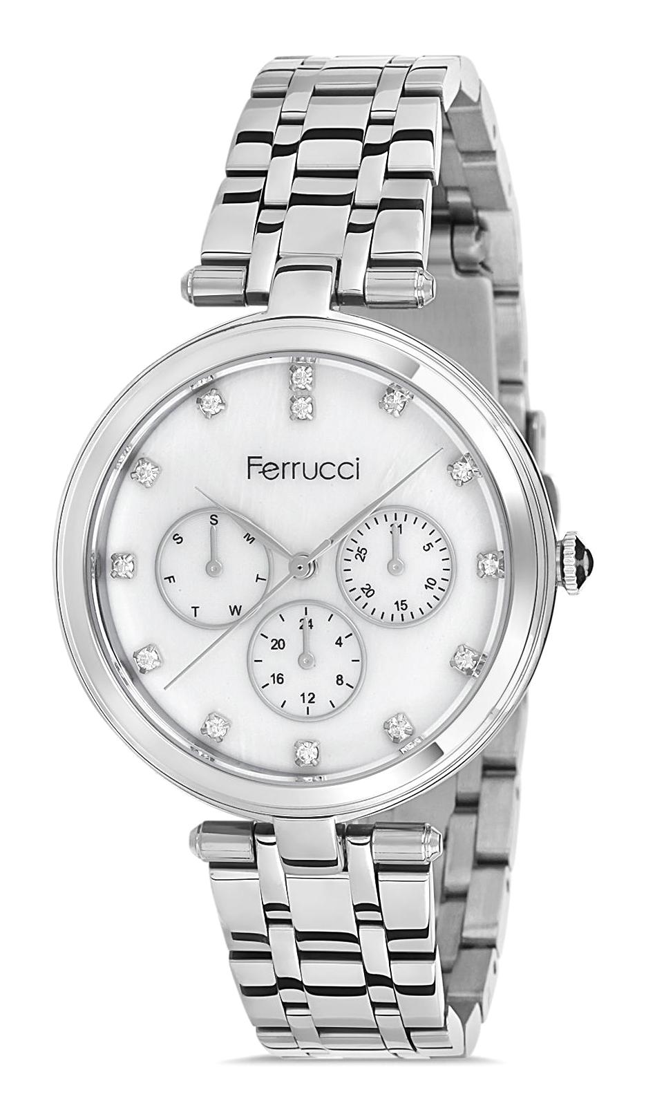 Ferrucci FC.14209M.01 Takvimli 34 mm Gri Metal Kordon Analog Kadın Kol Saati