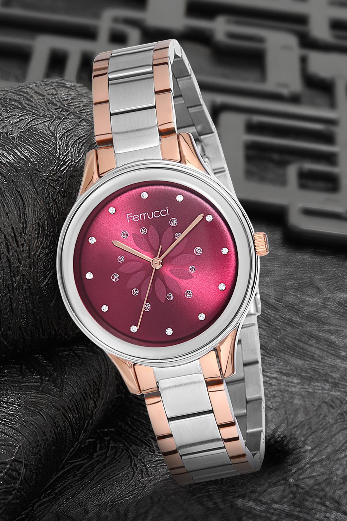 Ferrucci 9FM1619 38 mm Gri-Rose Gold Metal Kordon Analog Kadın Kol Saati