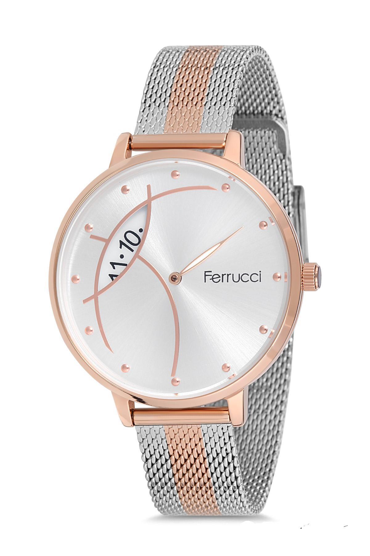 Ferrucci 9FM2343 38 mm Gri-Rose Gold Çelik-Hasır Kordon Analog Kadın Kol Saati