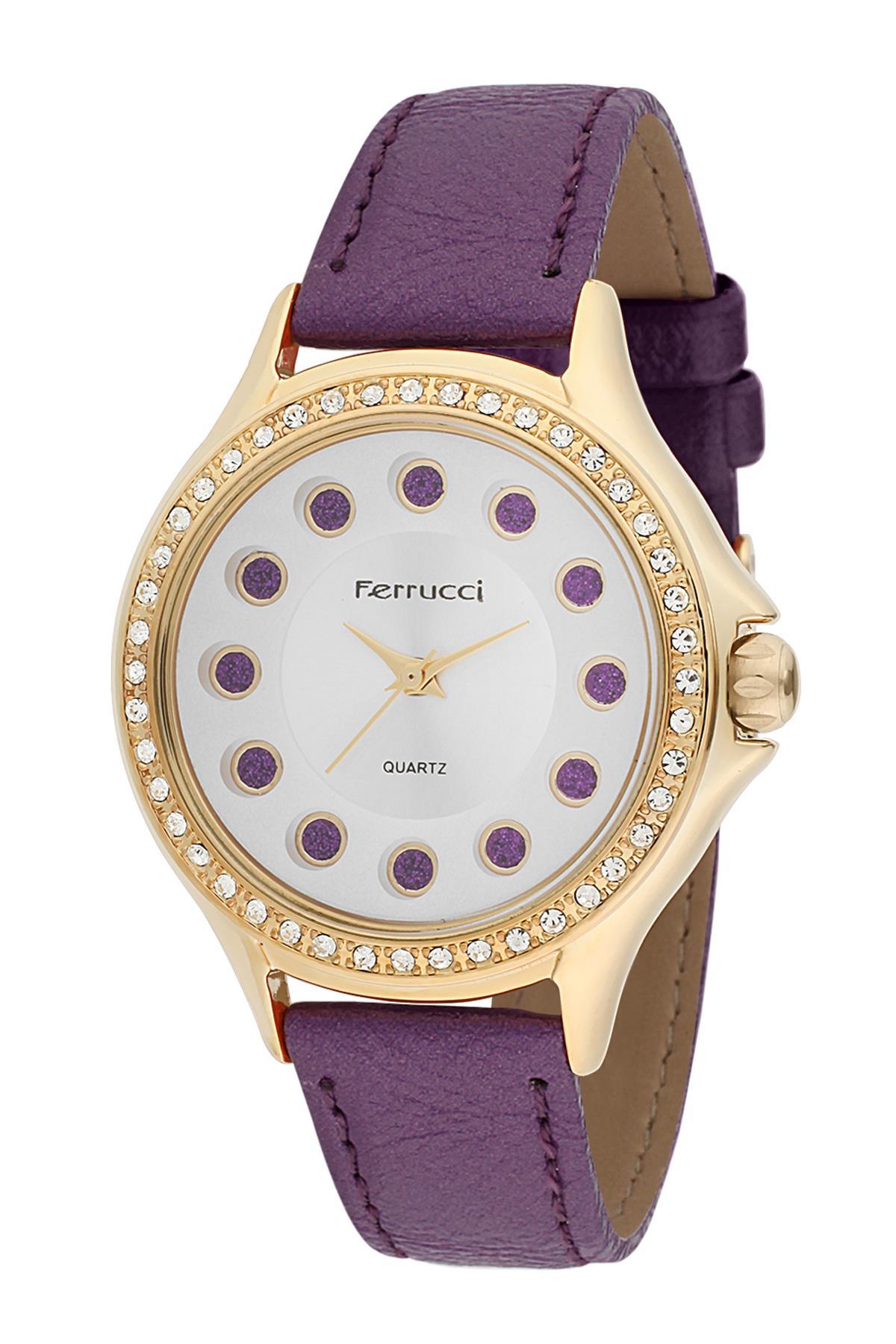 Ferrucci 8FK526 38 mm Mor Deri Kordon Analog Kadın Kol Saati