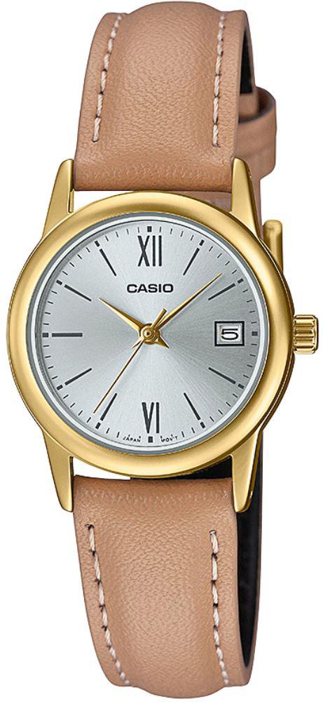 Casio LTP-V002GL-7B3 Takvimli 25 mm Pembe Deri Kordon Analog Kadın Kol Saati