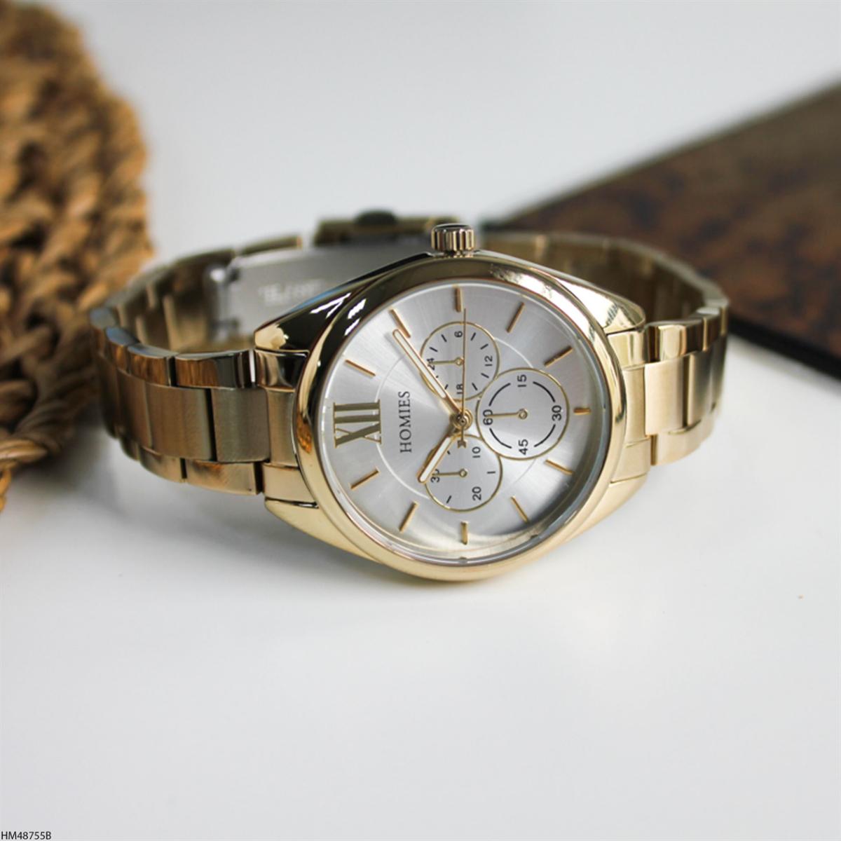 Homies HM48755B Takvimli 36 mm Altın Metal Kordon Analog Kadın Kol Saati