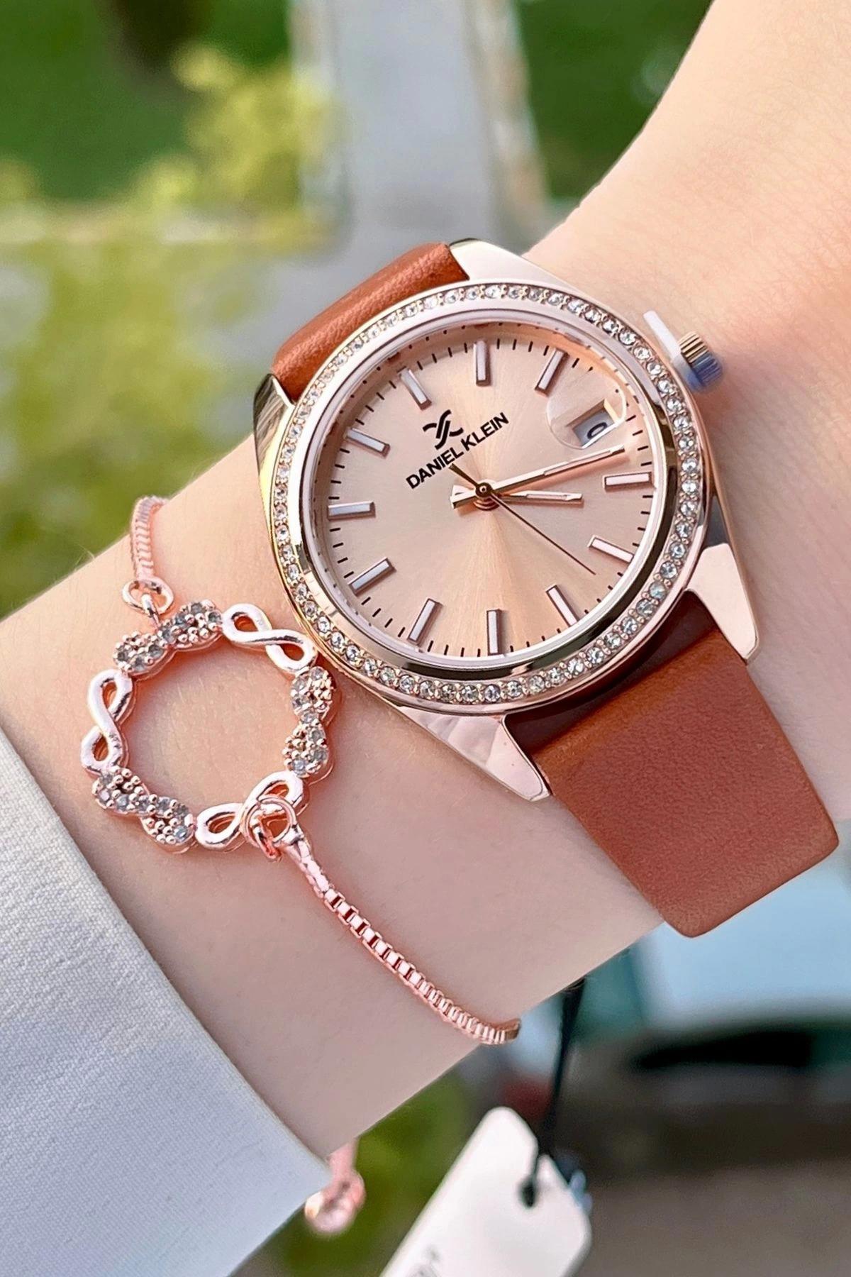 Daniel Klein DKISTE1207 33 mm Kahverengi Deri Kordon Analog Kadın Kol Saati