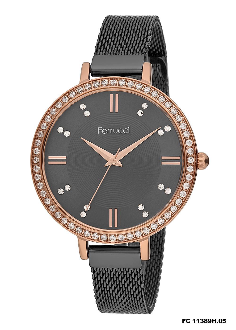 Ferrucci 8FM2401 38 mm Siyah Çelik-Hasır Kordon Analog Kadın Kol Saati
