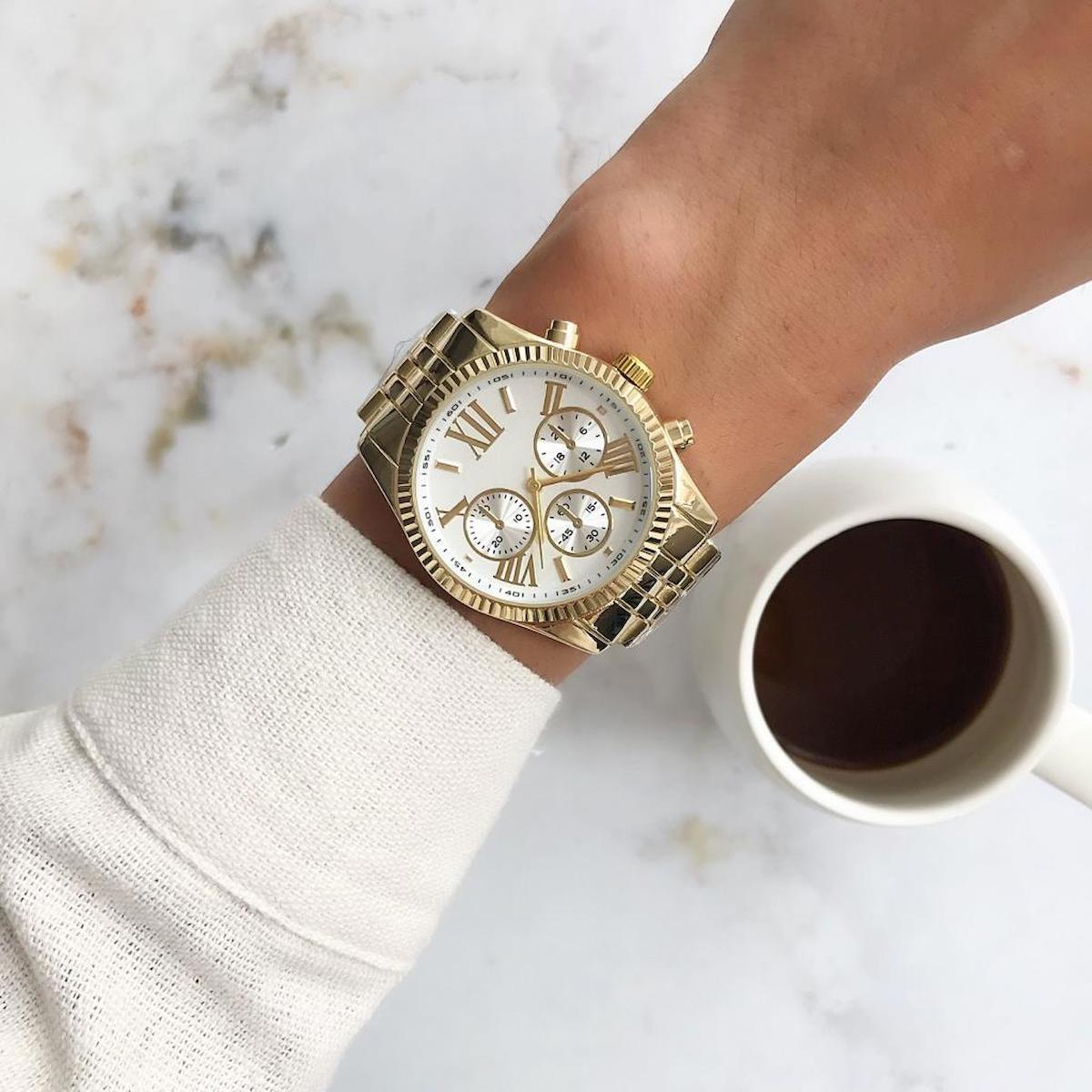 Oqqo Takvimli 40 mm Altın Metal Kordon Analog Kadın Kol Saati
