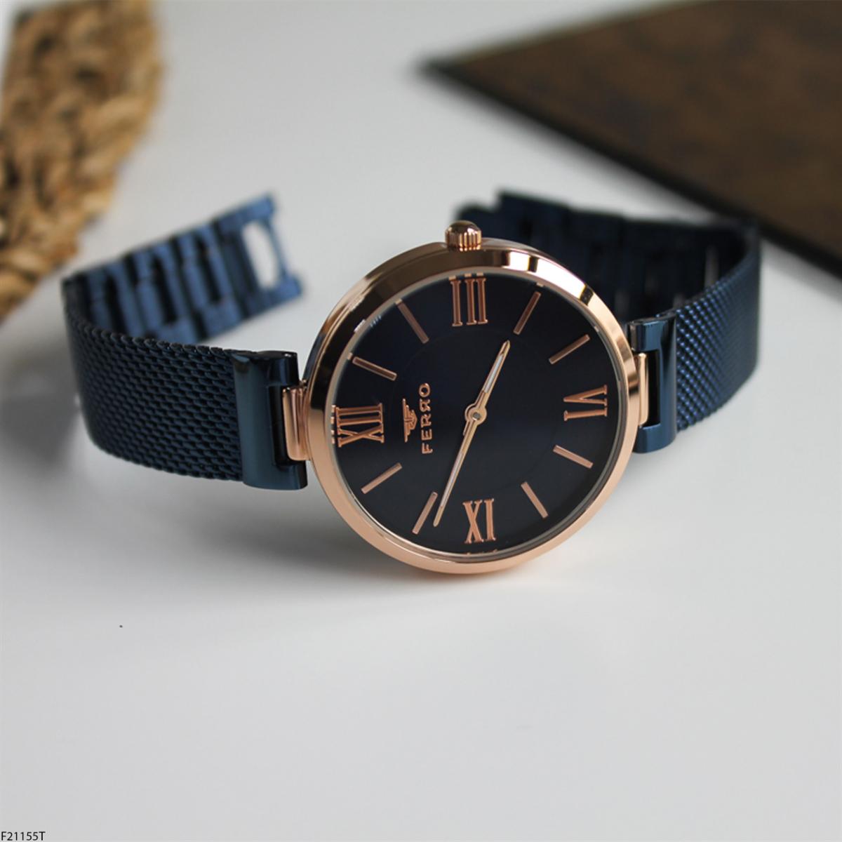 Ferro F21155T 36 mm Lacivert Metal Kordon Analog Kadın Kol Saati