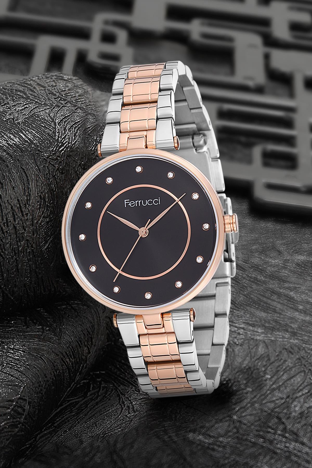 Ferrucci 9FM2432 38 mm Gri-Rose Gold Metal Kordon Analog Kadın Kol Saati