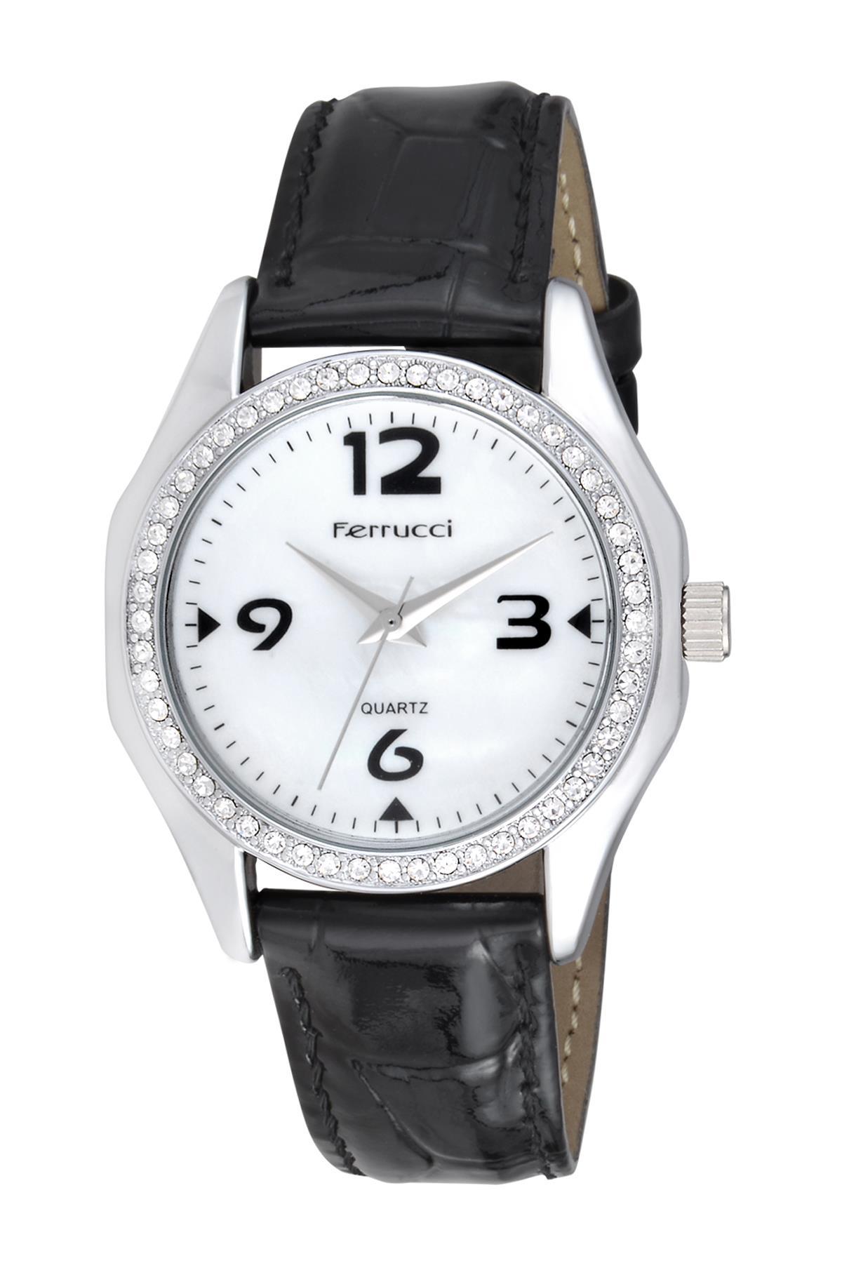 Ferrucci 5FK464 38 mm Siyah Deri Kordon Analog Kadın Kol Saati