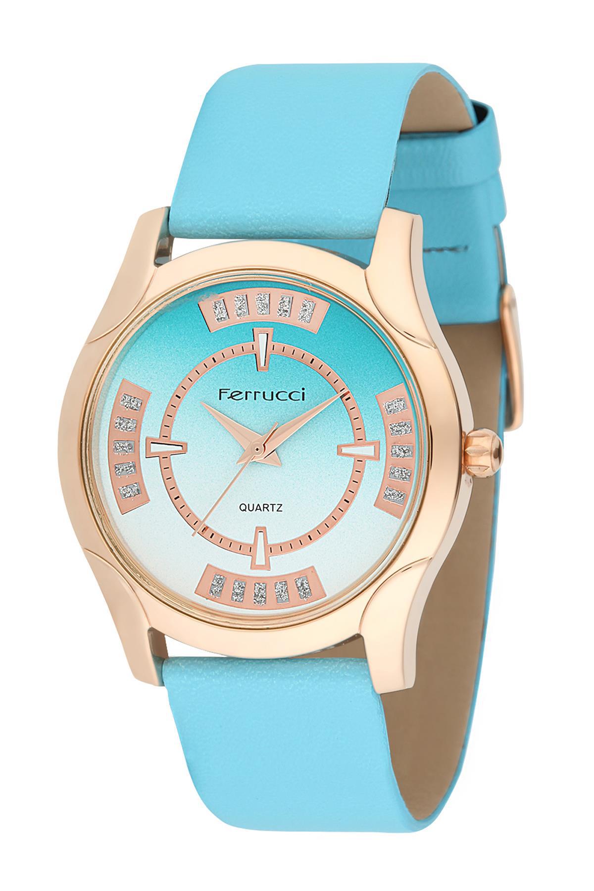 Ferrucci 8FK388 38 mm Mavi Deri Kordon Analog Kadın Kol Saati
