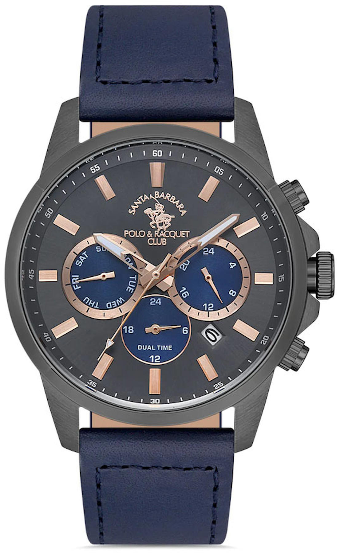 Santa Barbara Polo & Racquet Club SB.1.10400.5 Takvimli 34 mm Lacivert Deri Kordon Analog Kadın Kol Saati