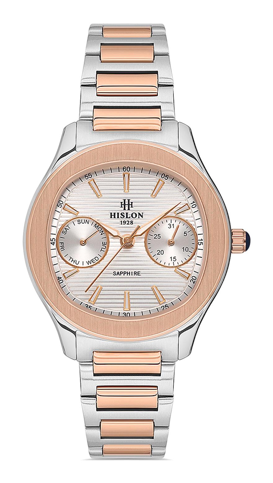 Hislon QT148T-02SR Takvimli 33 mm Gri-Rose Gold Çelik Kordon Analog Kadın Kol Saati