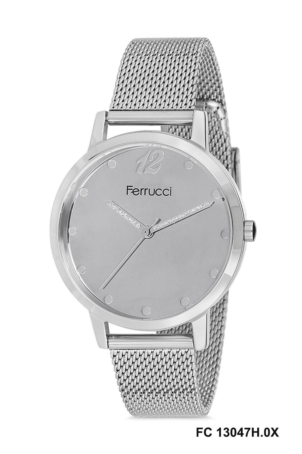 Ferrucci FC.13047H.01 36 mm Gri Çelik-Hasır Kordon Analog Kadın Kol Saati