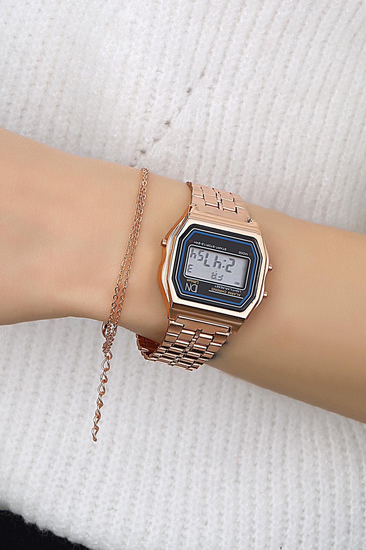 Duke Nickle B1DUJ1004 Takvimli 39 mm Rose Gold Metal Kordon Dijital Kadın Kol Saati