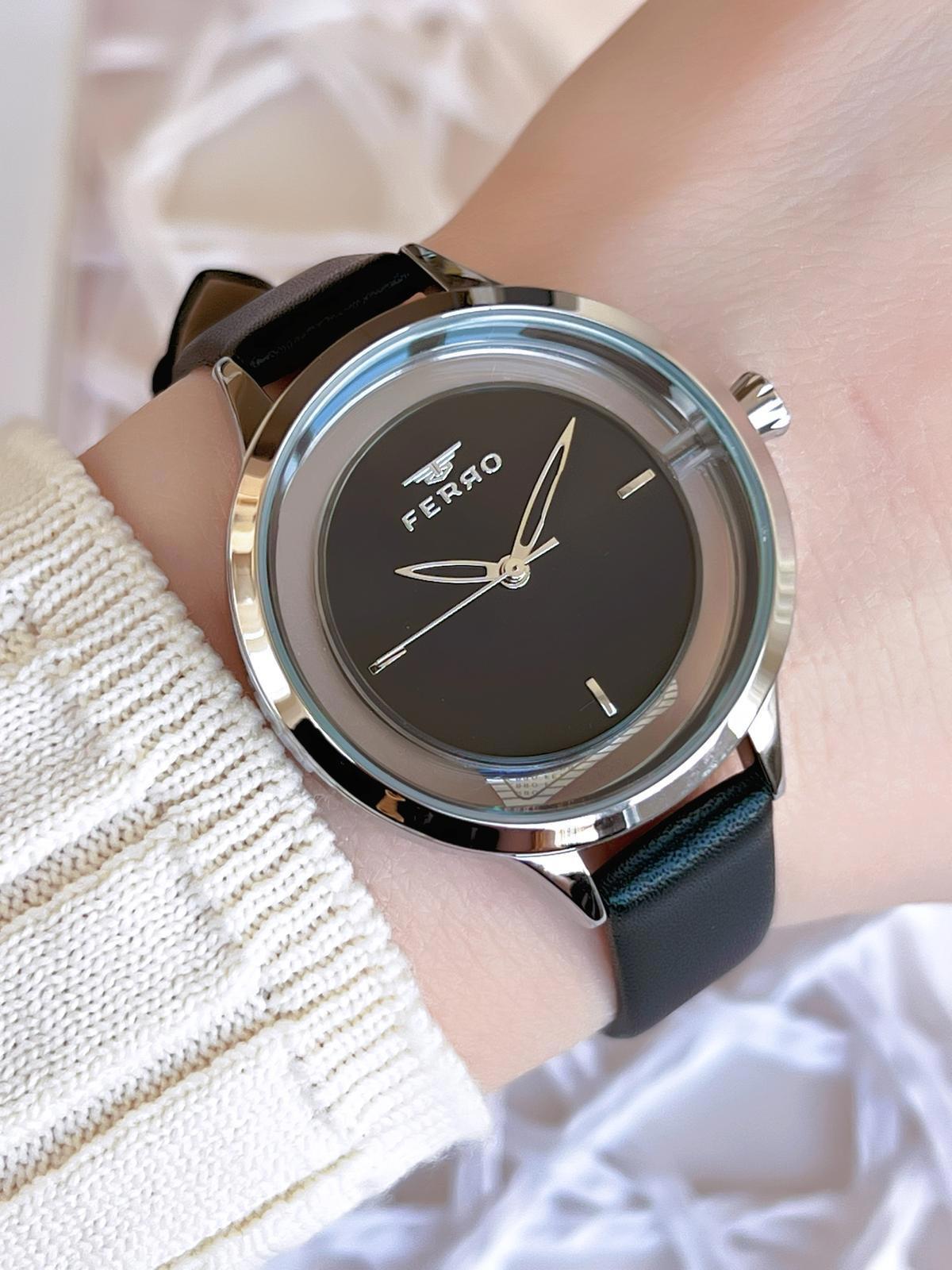 Ferro 21234-J2 36-40 mm Siyah Deri Kordon Analog Kadın Kol Saati