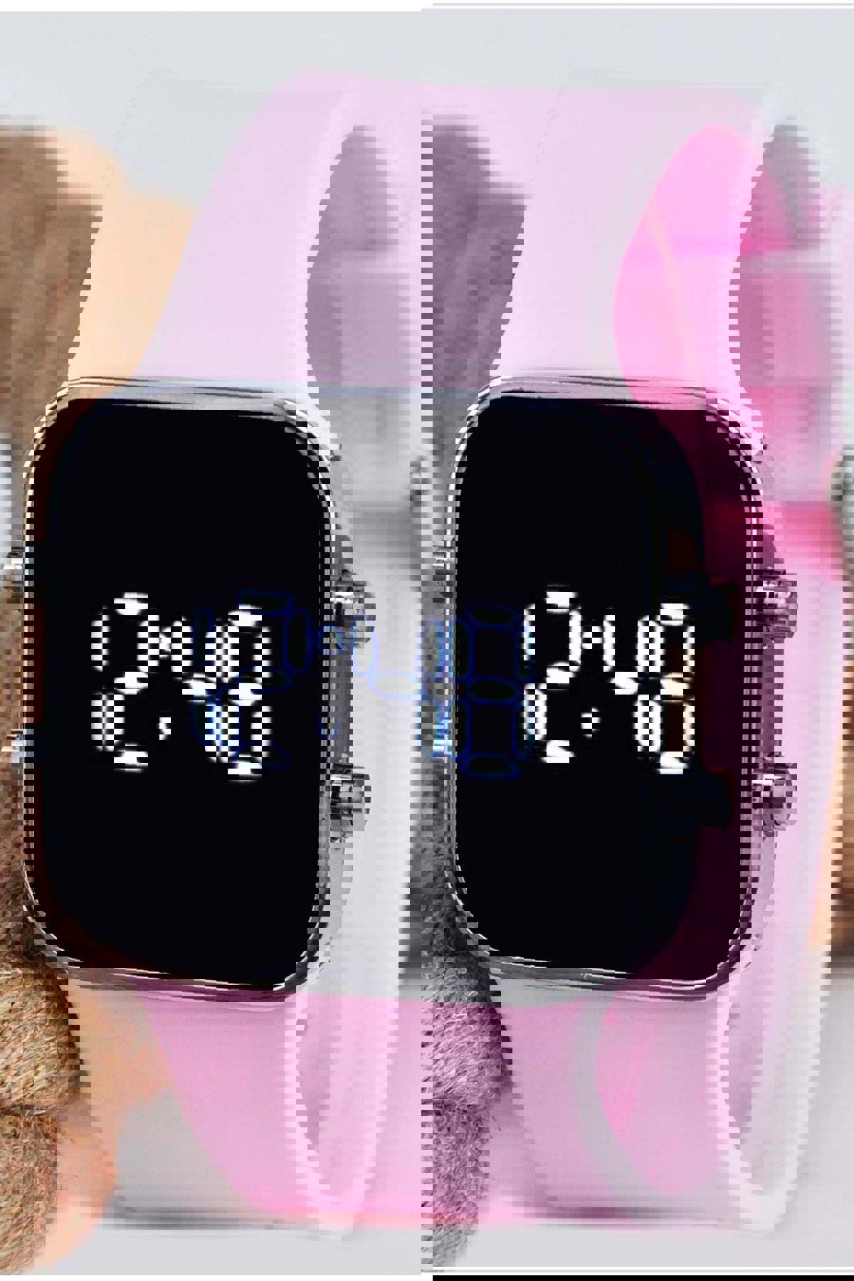 Sonsuzsaat SU-725 40 mm Pembe Silikon Kordon Dijital Unisex Kol Saati