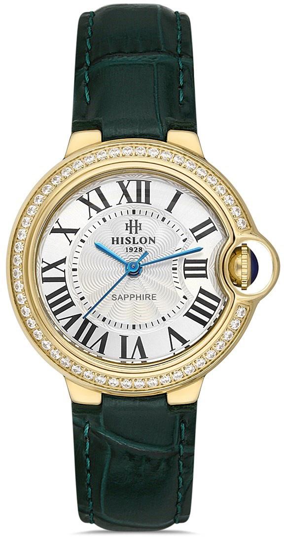 Hislon QL120G-15YT 34 mm Yeşil Deri Kordon Analog Kadın Kol Saati
