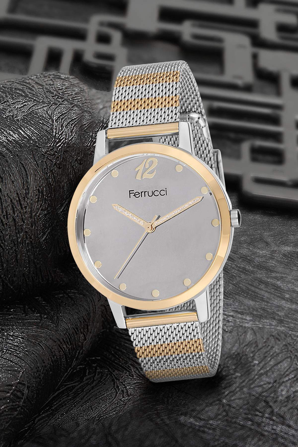 Ferrucci 9FM2527 36 mm Altın-Gri Metal Kordon Analog Kadın Kol Saati
