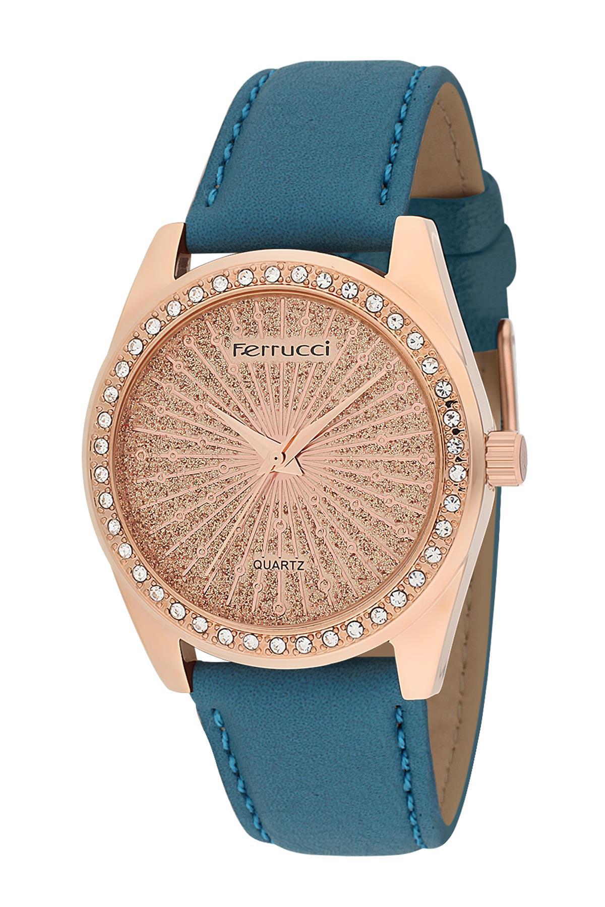 Ferrucci 2FK2076 38 mm Turkuaz Deri Kordon Analog Kadın Kol Saati