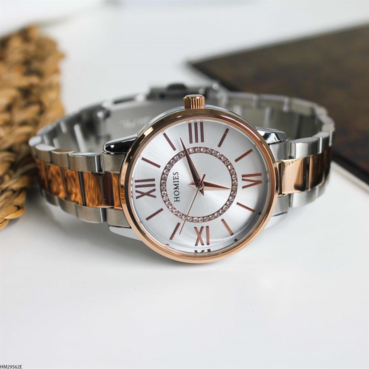 Homies HM29562E 35 mm Gri-Rose Gold Metal Kordon Analog Kadın Kol Saati