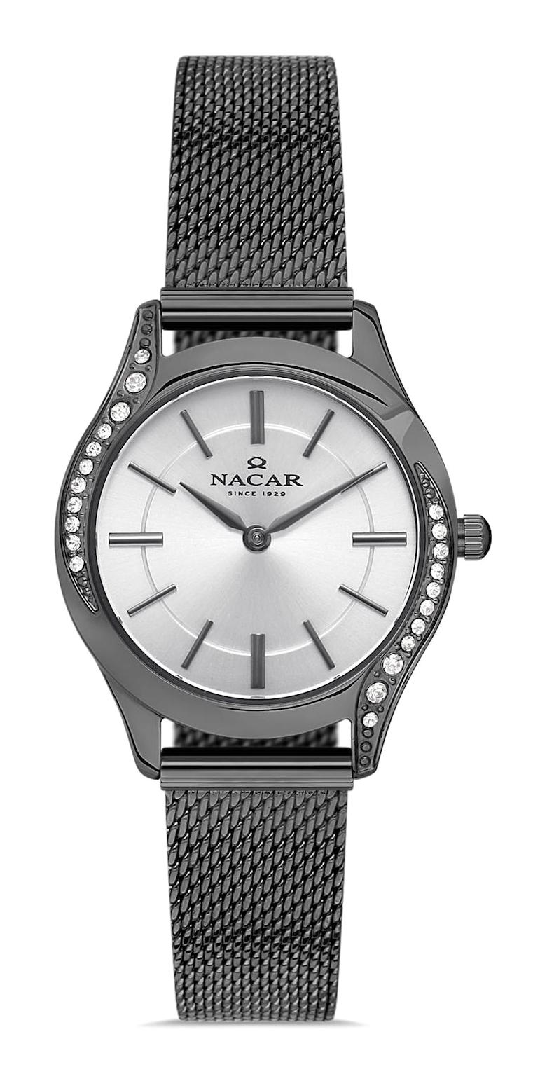 Nacar 36392020K-GSM 36 mm Antrasit Hasır Kordon Analog Kadın Kol Saati