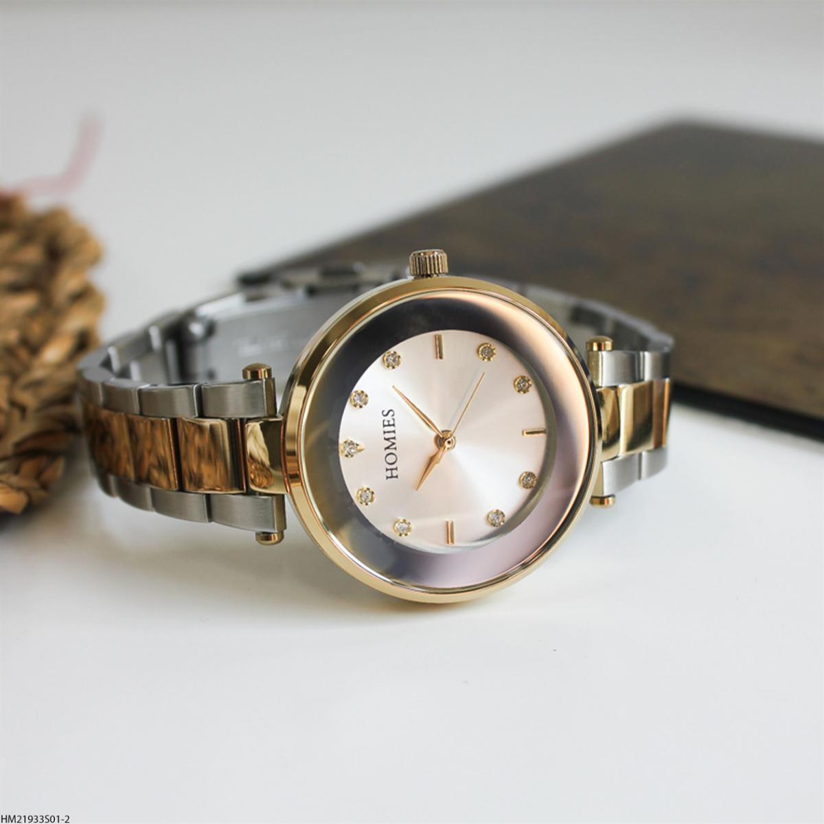 Homies HM21933S01-2 34 mm Altın-Gri Çelik Kordon Analog Kadın Kol Saati