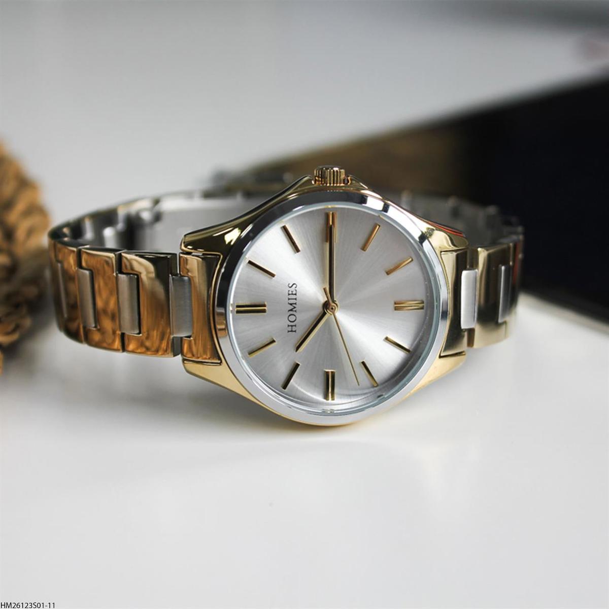 Homies HM26123S01-11 32 mm Altın-Gri Çelik Kordon Analog Kadın Kol Saati