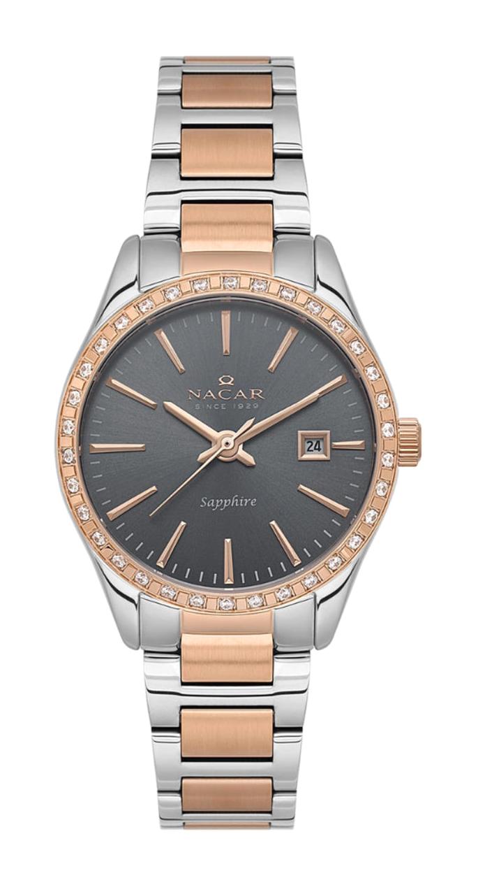 Nacar 398305EGMS Takvimli 32 mm Gri-Rose Gold Metal Kordon Analog Kadın Kol Saati